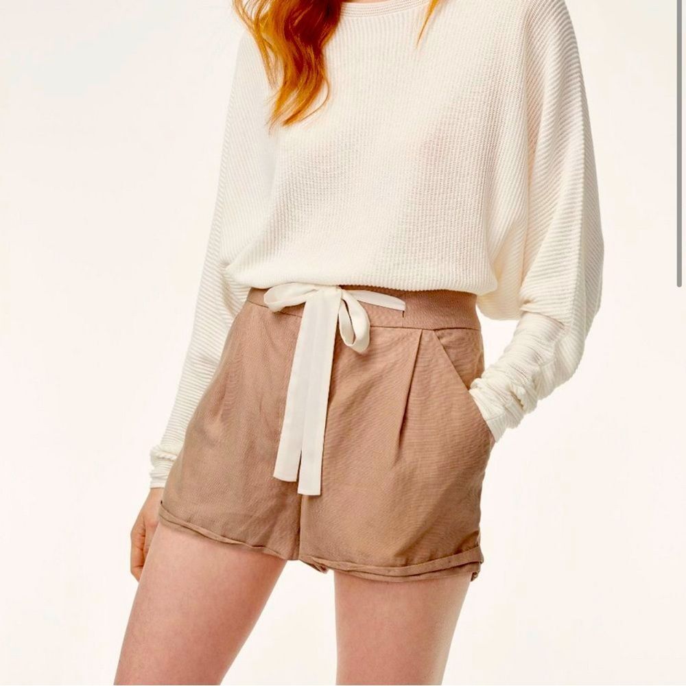 ARITZIA Wilfred Allegra Short Drawstring Linen Pleated Front Cuffed NUTMEG 4